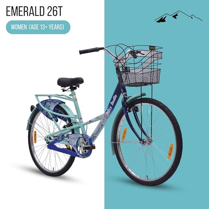 Hero Emerald 26T Single Speed Bicycle for Women/Girls with Basket and Inbuilt Carrier | Blue | Rigid | V Brake | 18" Steel Frame | Rider Height : 5ft 0" - 5ft 8" | 85% Pre Assembled Bicycle - Image 5