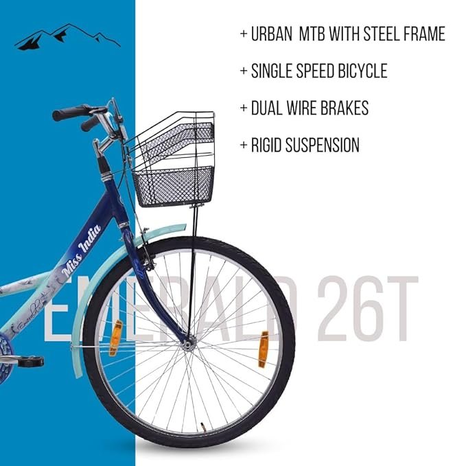 Hero Emerald 26T Single Speed Bicycle for Women/Girls with Basket and Inbuilt Carrier | Blue | Rigid | V Brake | 18" Steel Frame | Rider Height : 5ft 0" - 5ft 8" | 85% Pre Assembled Bicycle - Image 4