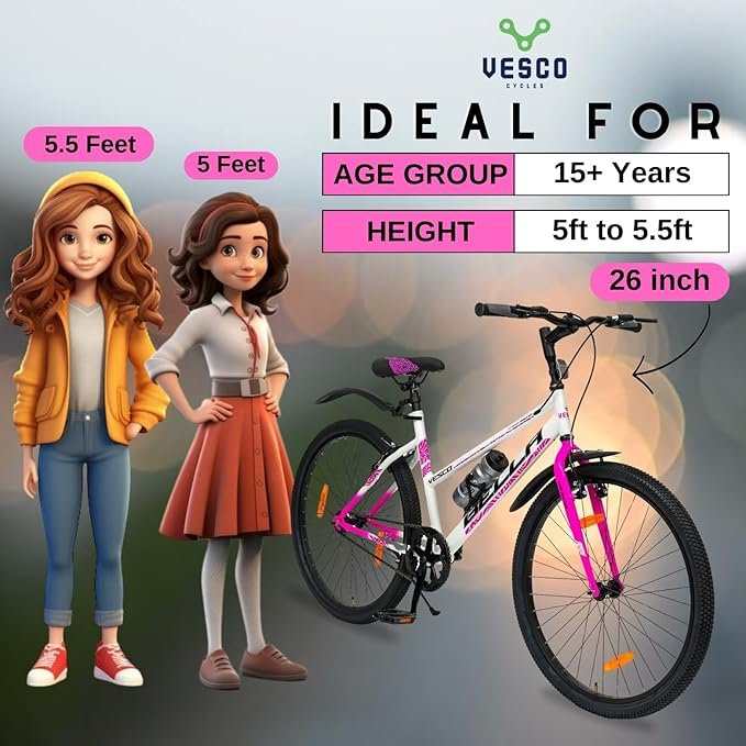 VESCO Bella 26T Ladies Cycle for Women | Single Speed | Rigid Fork | Frame 16 Inch | Ideal for 13+ Years Girls City Bike (Pink) - Image 4
