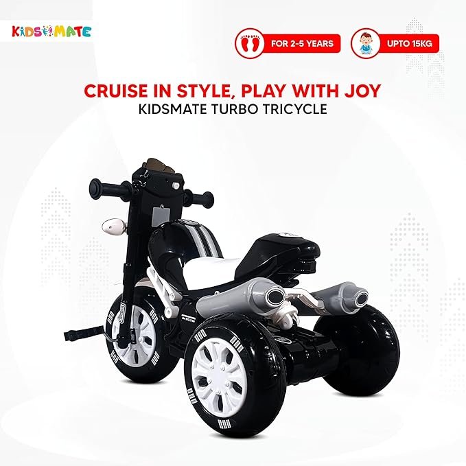 Kidsmate Turbo Bike Pedal Tricycle for Kids | Musical Horn & Lights | Ages 3-6 | Black-White - Image 4