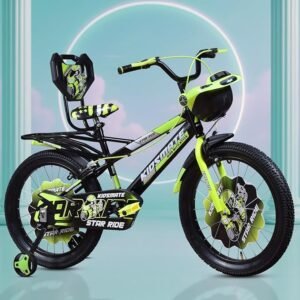 Kidsmate Star Ride 20T Kids Bicycle with Training Wheels | Cycle for Kids Featuring Front Basket, Adjustable Seat & Strong Steel Frame | Perfect First Ride Kids Cycle for 7-10 Years - Neon Green