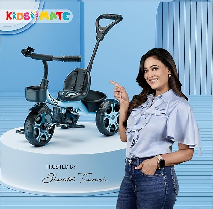 Kidsmate Junior Tricycle for Kids with Parental Control | Cycle for Kids 1-4 Years | Baby Cycle | Bicycle with Storage Basket, Cushion Seat and Seat Belt Carrying Capacity 30 Kgs (Blue) - Image 4