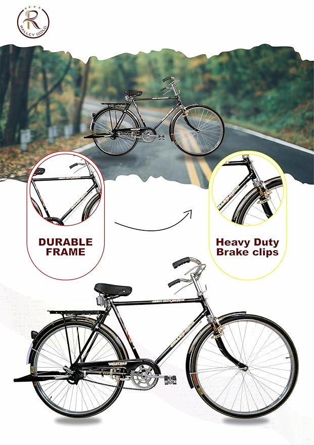 Rally Popular 22 Inch Men's Full Size Bicycle | with Carrier, Stand and Lock | Single Speed (48 Teeth Heavy Duty Chainwheel), Road Bike - Image 4