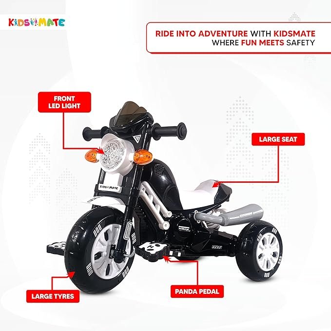 Kidsmate Turbo Bike Pedal Tricycle for Kids | Musical Horn & Lights | Ages 3-6 | Black-White - Image 2